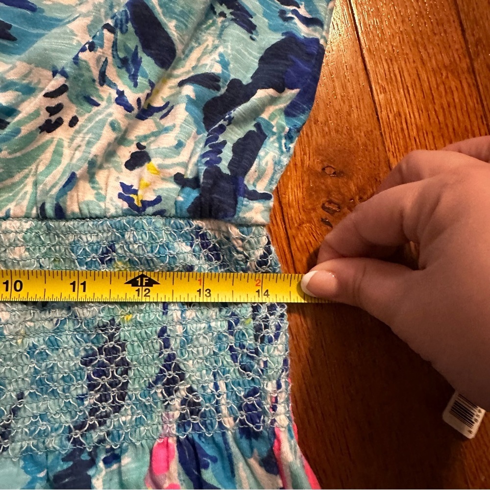 LILLY PULITZER Tideline Mini Dress Sz S Sparking Blue Vacation Drop Waist Tropic - Picture 9 of 10